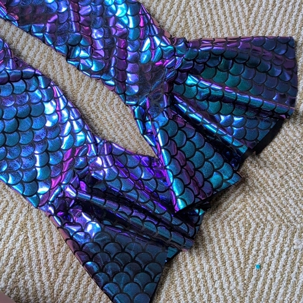 New Shiny Blue Purple Mermaid Bell-Bottoms Leggings Pants Halloween Costume 5T - Picture 2 of 6